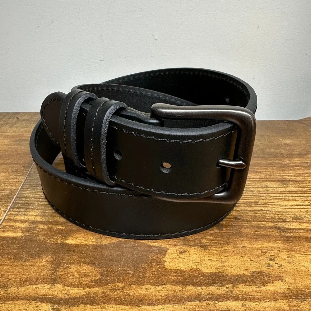 Wrangler Mens Black Genuine Leather Belt 46-48 Gunmetal Buckle 112327095